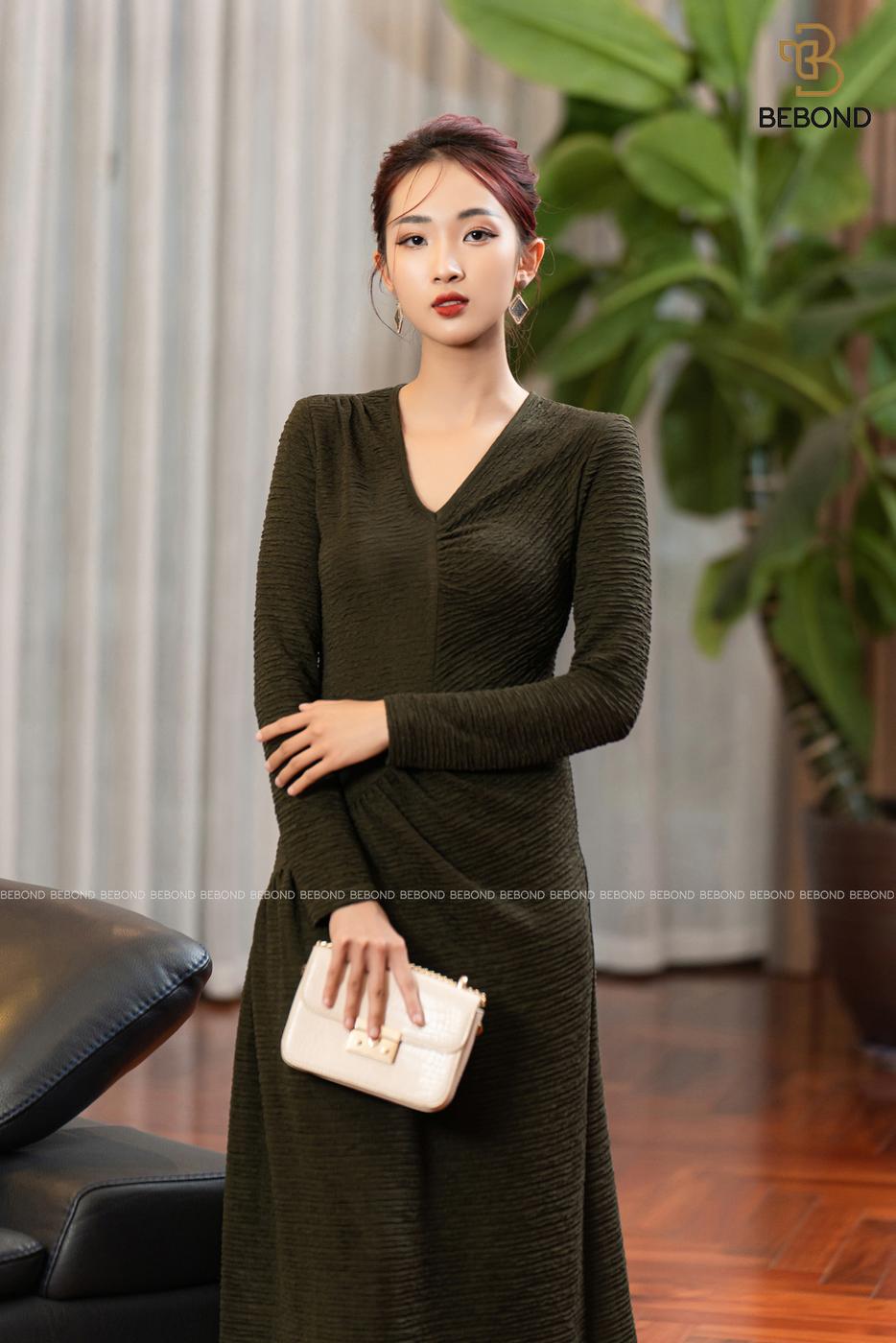 Đầm ôm body nhún ngực và eo -Dilys Dress màu RÊU ĐẬM