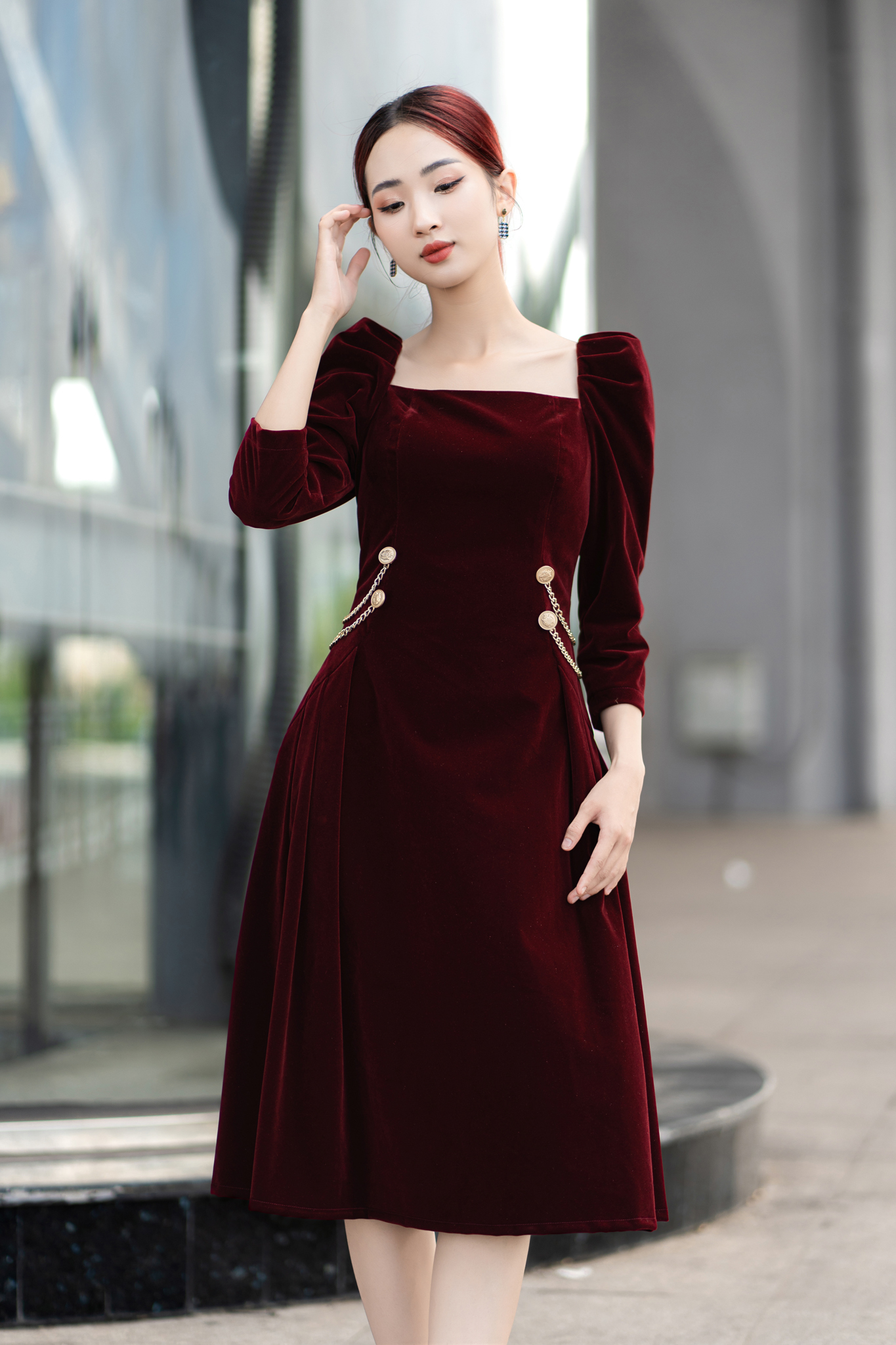 Đầm nhung nỉ màu mận- CHARLOTTE Dress