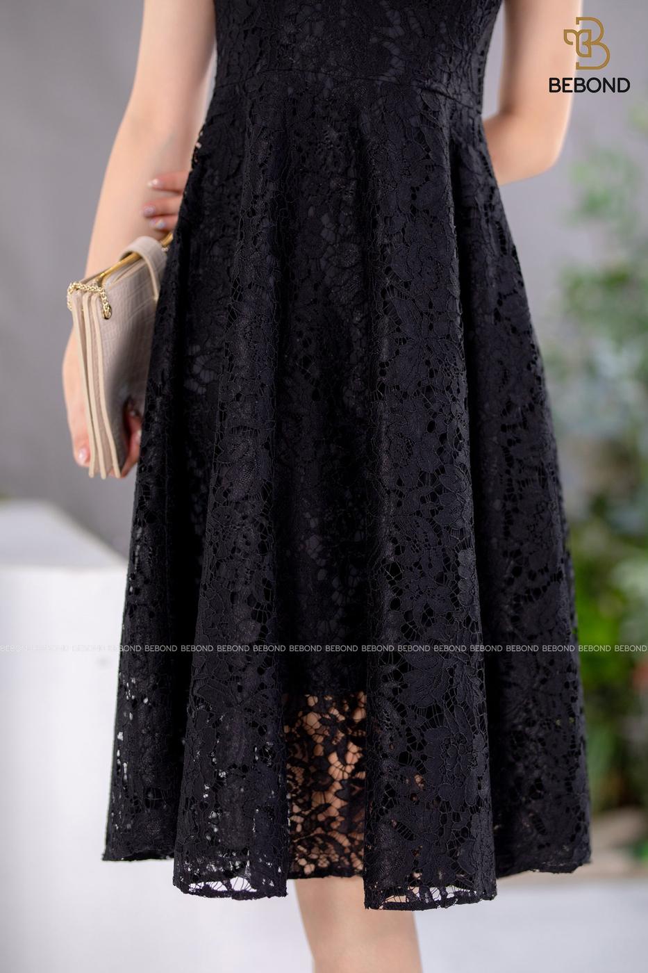 Đầm ren ĐEN đính hoa- Lily Dress