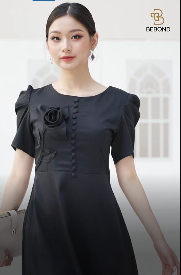 Đầm xòe đen đính hoa nhiều cành- CAILA