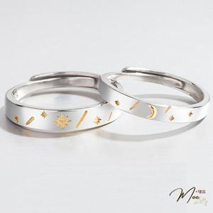 ĐN59 - Nhẫn đôi trăng sao ánh vàng freesize