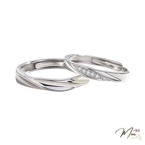 ĐN52 - Nhẫn đôi sóng biển dải đá chéo freesize