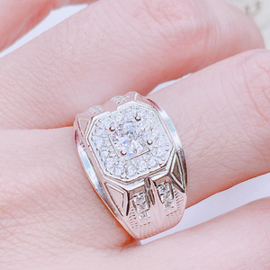 NN28 - Nhẫn nam đá chủ bát giác dải đá kép