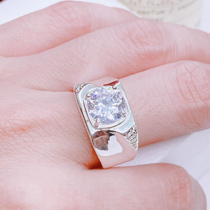 NN25 - Nhẫn nam đá chủ viền sóng đối xứng