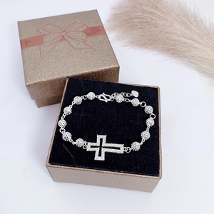 LT368 - Lắc tay bi tròn bạc thánh giá rỗng