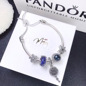 LT136 - Vòng pandora xanh ổ khóa tình yêu dây rút