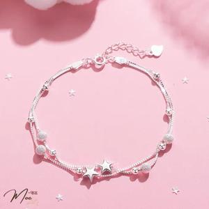 LC11 - Lắc chân kép bi bạc sao nhỏ (bi tròn trắng)