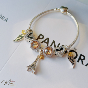 LT198 - Vòng pandora vàng tháp eiffel cánh thiên sứ