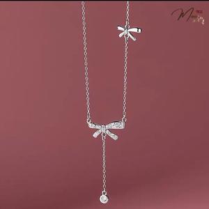 D128- Dây chuyền nơ đôi pha lê rơi