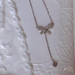 D128- Dây chuyền nơ đôi pha lê rơi