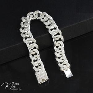 MT10 - Lắc tay nam Cuban dáng tròn kim cương (9c)