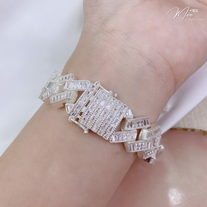MT12 - Lắc tay nam Cuban kim cương Baguette