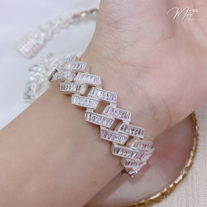 MT12 - Lắc tay nam Cuban kim cương Baguette