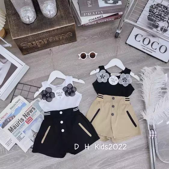 Product image - 610- BỘ BA LỖ BÉ GÁI 2 BÔNG HOA