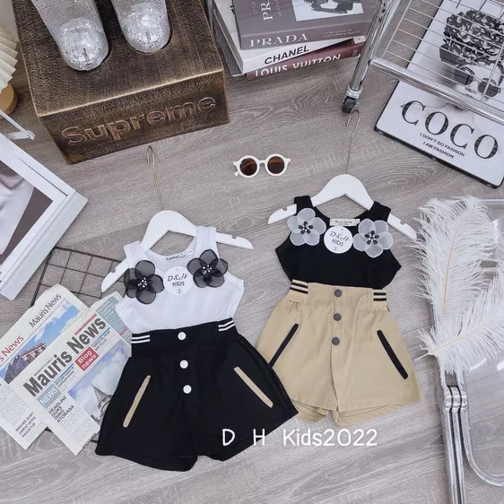 Product image - 610- BỘ BA LỖ BÉ GÁI 2 BÔNG HOA