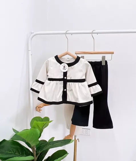 Product image - 617- BỘ BÉ GÁI CỔ TRÒN QUẦN LOE