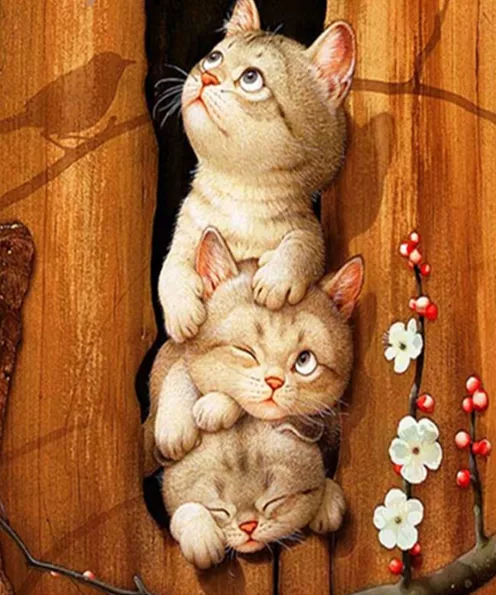 Product image - แมว3ตัวในซอกไม้