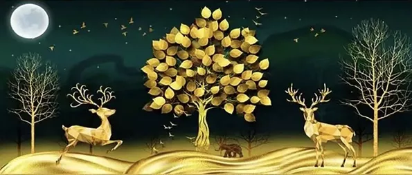 Product image - กวางคู่ต้นโพธิ์ทอง