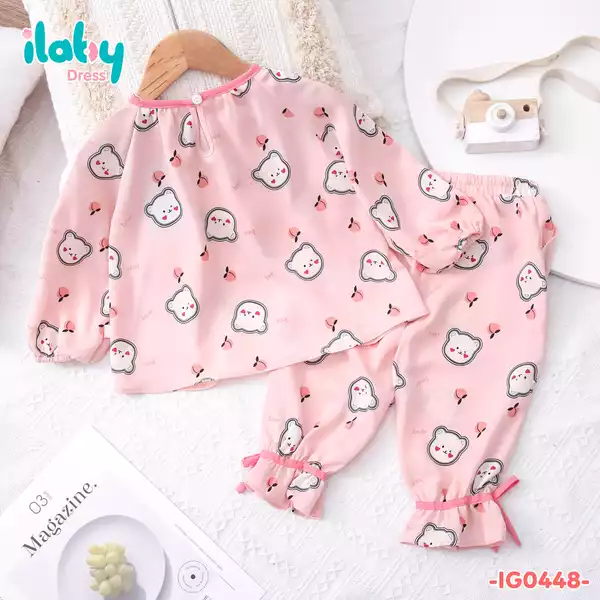 Pyjama phối viền cổ đính nơ