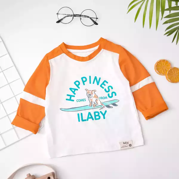 Áo thun bé trai phối ngang tay