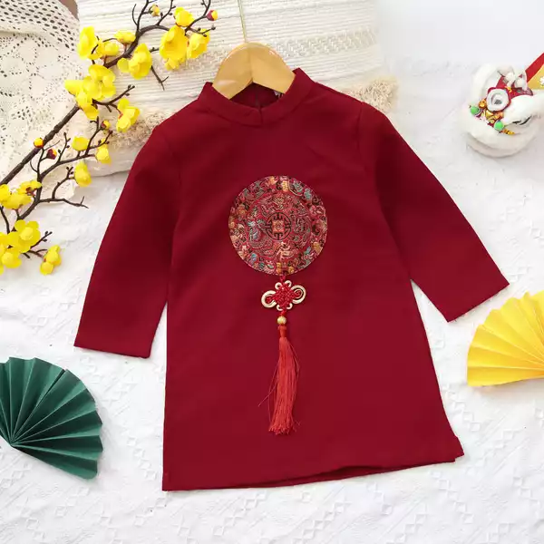 Áo dài bé trai phối gấm