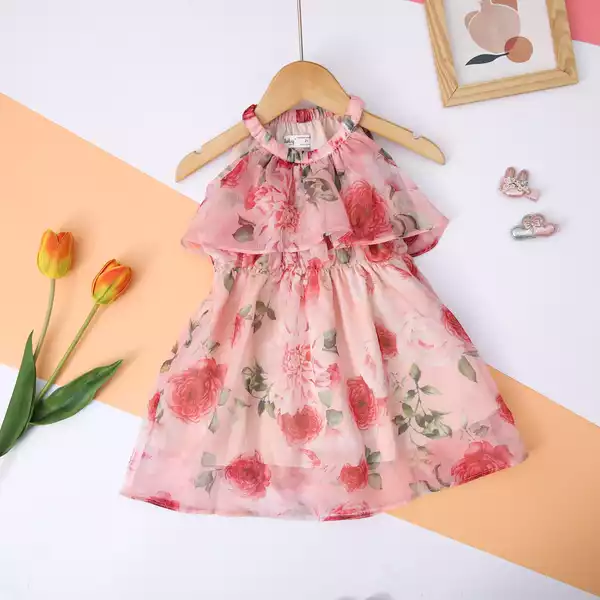 Váy voan chun cổ cutout vai