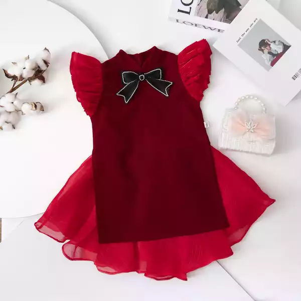 Set  áo dài nhung tay cánh tiên