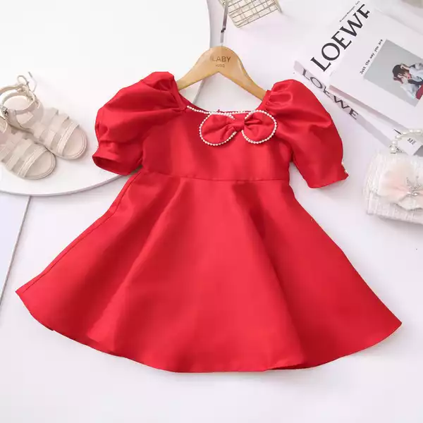 Váy tafta cổ vuông nơ ngực