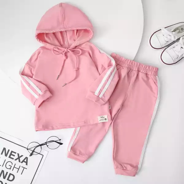 Bộ hoodie viền sọc bé gái