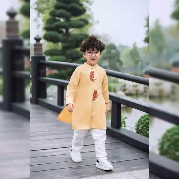 Áo dài tafta phối gấm bé trai