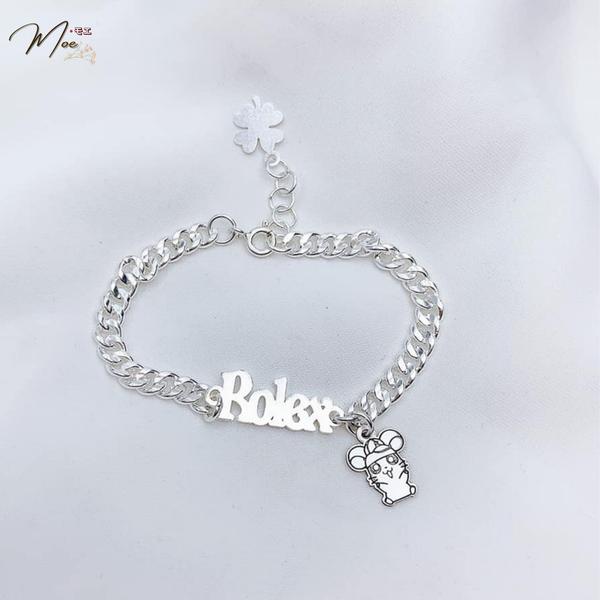 B2 - Lắc tay họng xích khắc tên charm con giáp