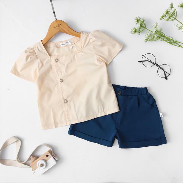 Áo cổ vuông cúc ngọc