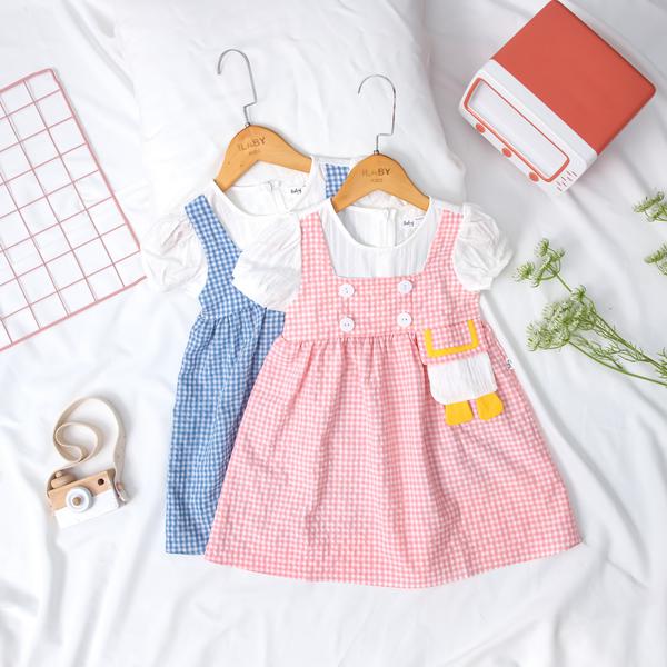 Váy kẻ phối túi hộp