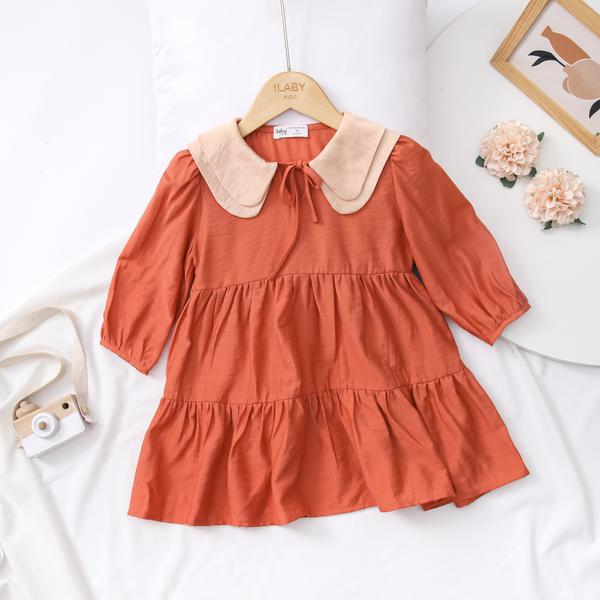 Váy cam phối 2 lá cổ