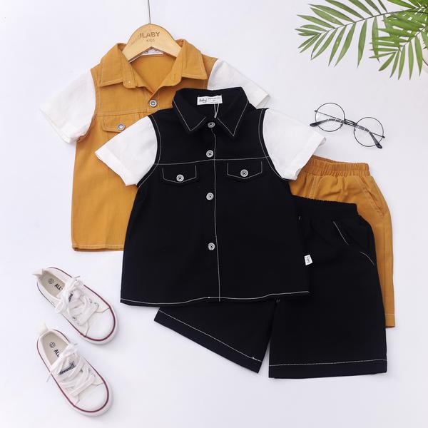 Set áo sơ mi phối tay trắng