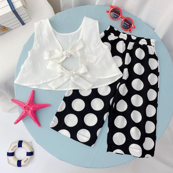 Set áo croptop quần chấm bi