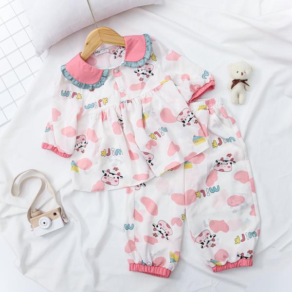 Set pyjama dài tay phối cổ viền bèo