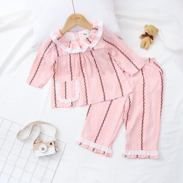 Set pyjama cổ tròn phối vải kẹp chân ren