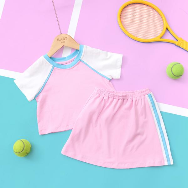 Set áo raglag kèm chân váy viền sọc