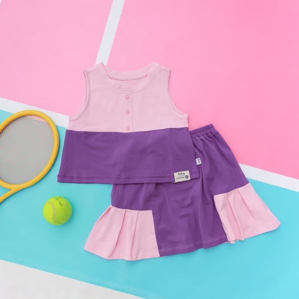 Set thun phối màu chân váy xếp ly