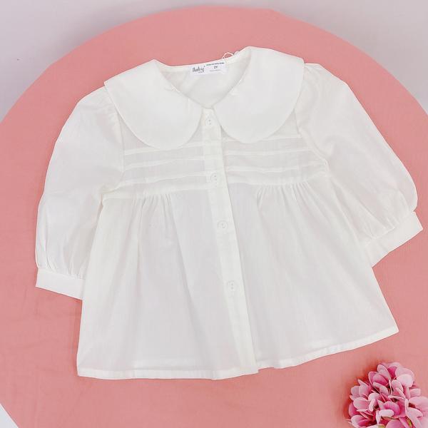 Áo sơ mi cổ sen gập ly trước