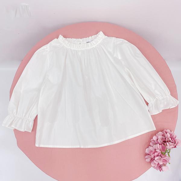 Áo sơ mi bé gái cổ tròn nhún