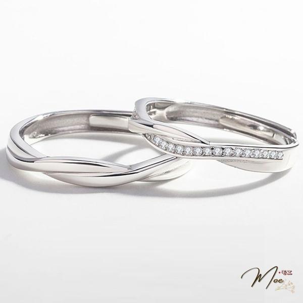 ĐN62 - Nhẫn đôi sóng nước vô cực đá chéo freesize