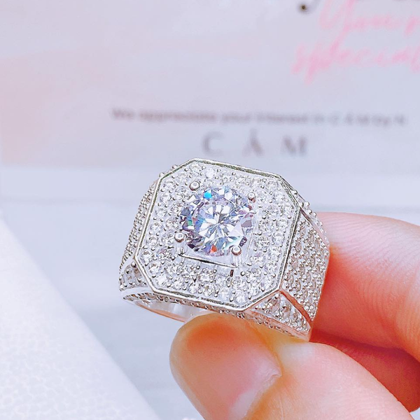 NN27 - Nhẫn nam đá chủ bát giác nạm full đá