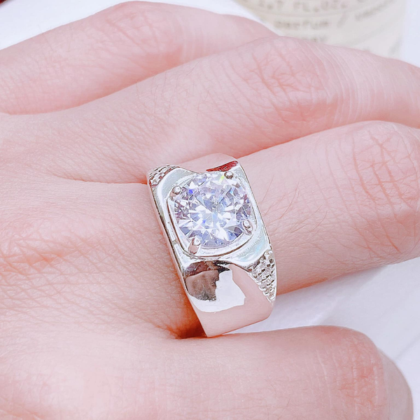 NN25 - Nhẫn nam đá chủ viền sóng đối xứng