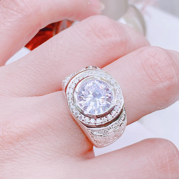 NN39 - Nhẫn nam đá chủ tròn viền đá cao cấp