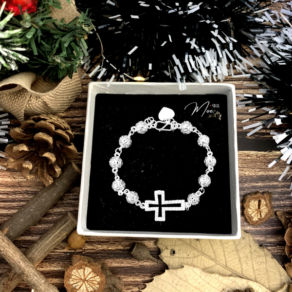 LT368 - Lắc tay bi tròn bạc thánh giá rỗng
