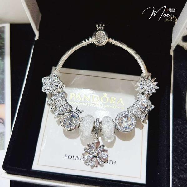 LT191 - Vòng Pandora trắng thạch anh hoa cúc