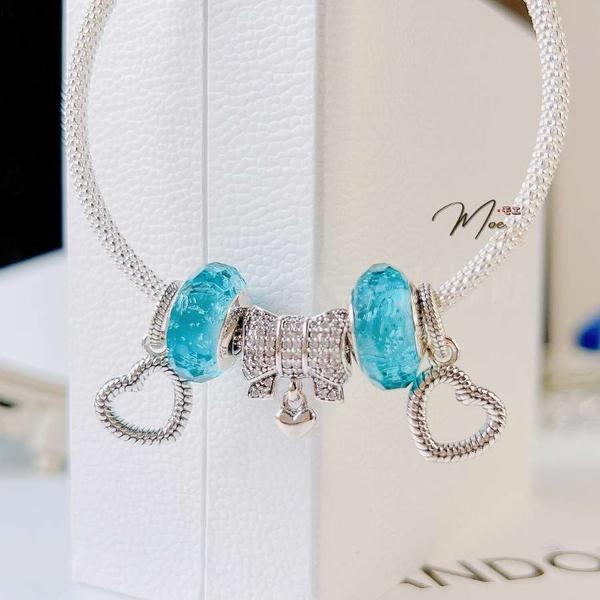 LT188 - Vòng pandora nơ xanh điệu đà