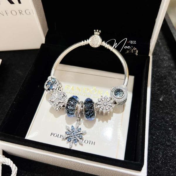 LT192 - Vòng pandora xanh lục lam bông tuyết